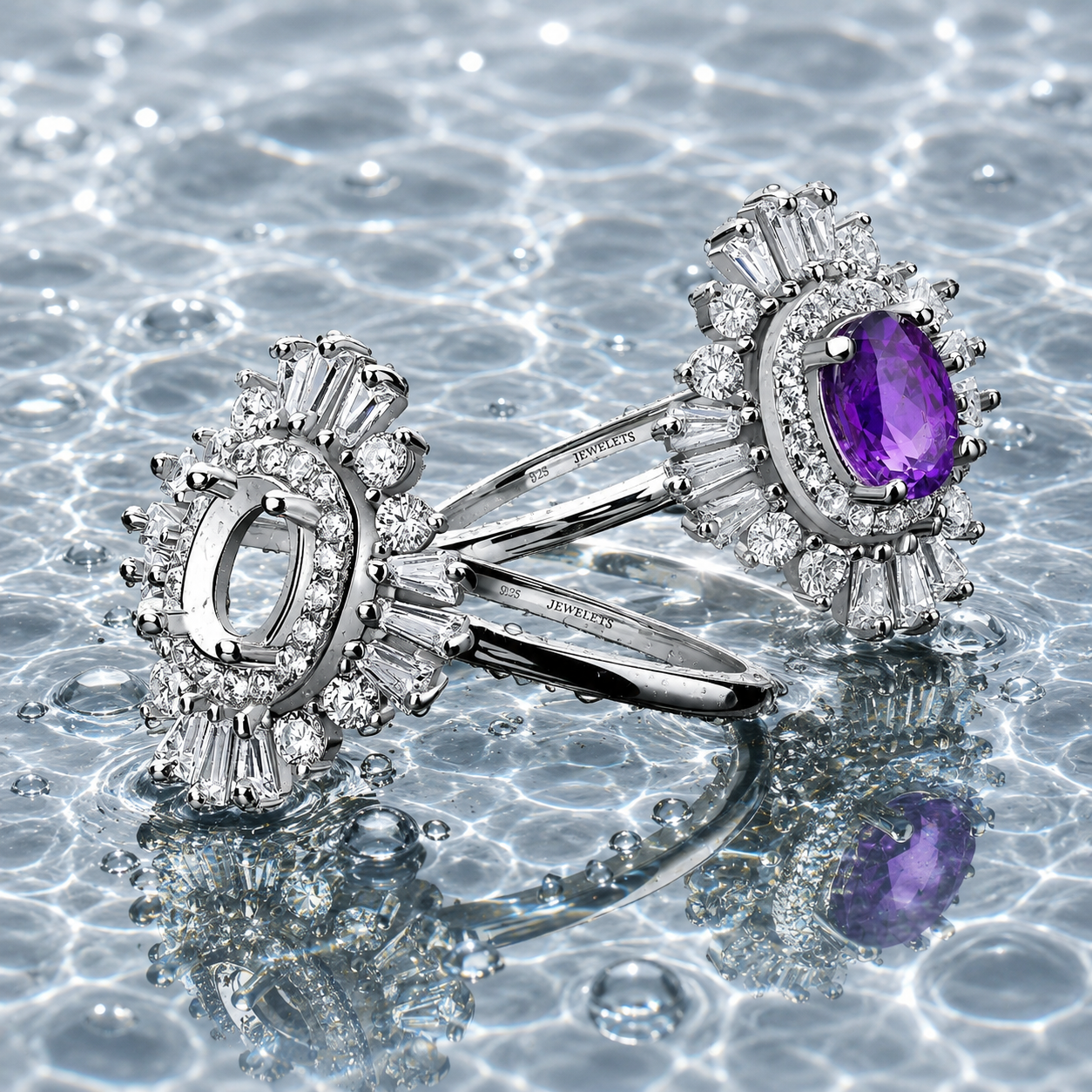 Rhodium Plated Silver Ring Blank: 6x8mm Halo Cubic Zirconia