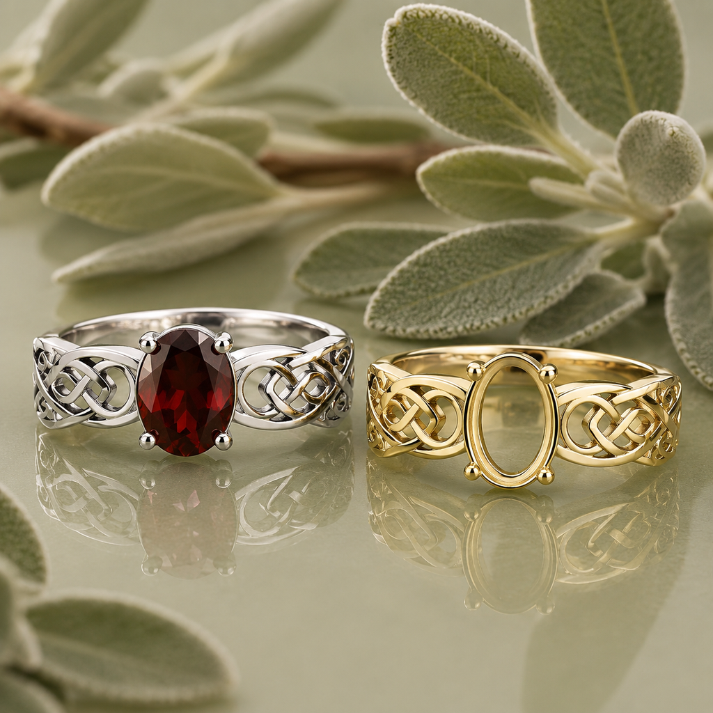 Sterling Silver 6x8mm Celtic Ring Setting Blank – Oval Prong, Interlace Knotwork Band