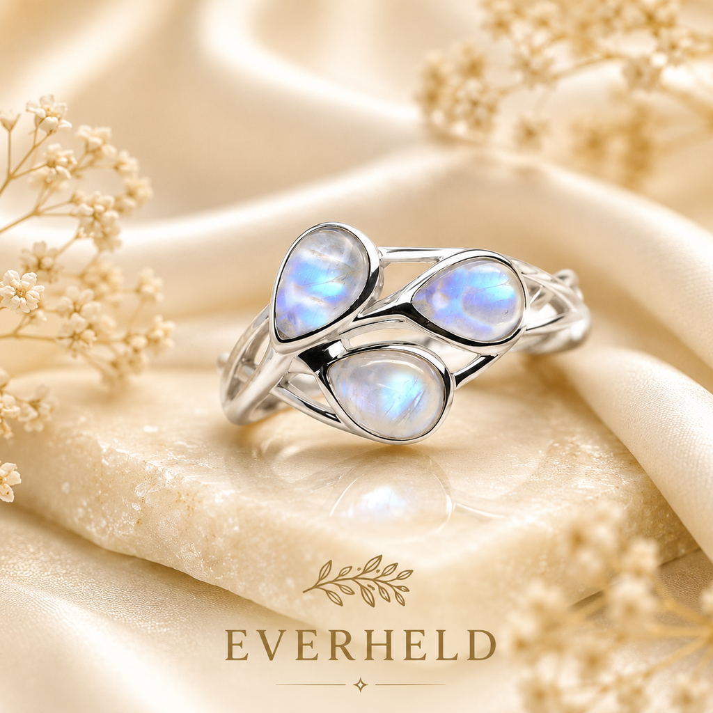Rhodium Plated Sterling Silver Ring Setting Blank – Triple Pear 6x4mm Bezel, Botanical Band