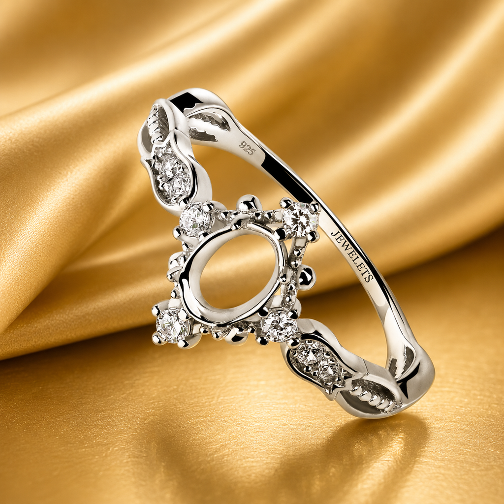 Sterling Silver 5x7mm Ring Setting – Vintage Halo, CZ Accents
