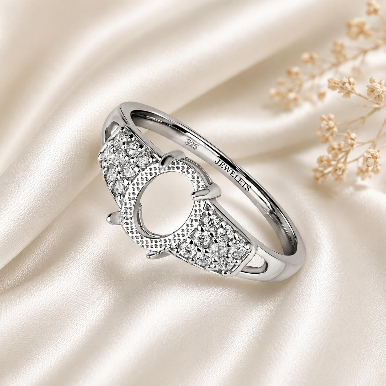 Sterling Silver 9x7mm Ring Setting Blank – Oval Bezel, Cubic Zirconia Halo