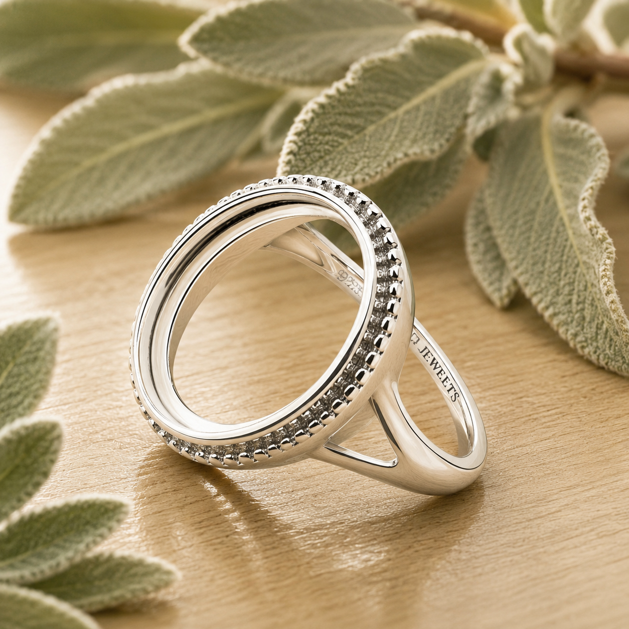 Sterling Silver 12x16mm Oval Bezel Ring Setting Blank – Large Statement, CZ Pavé Frame, Open Split Band