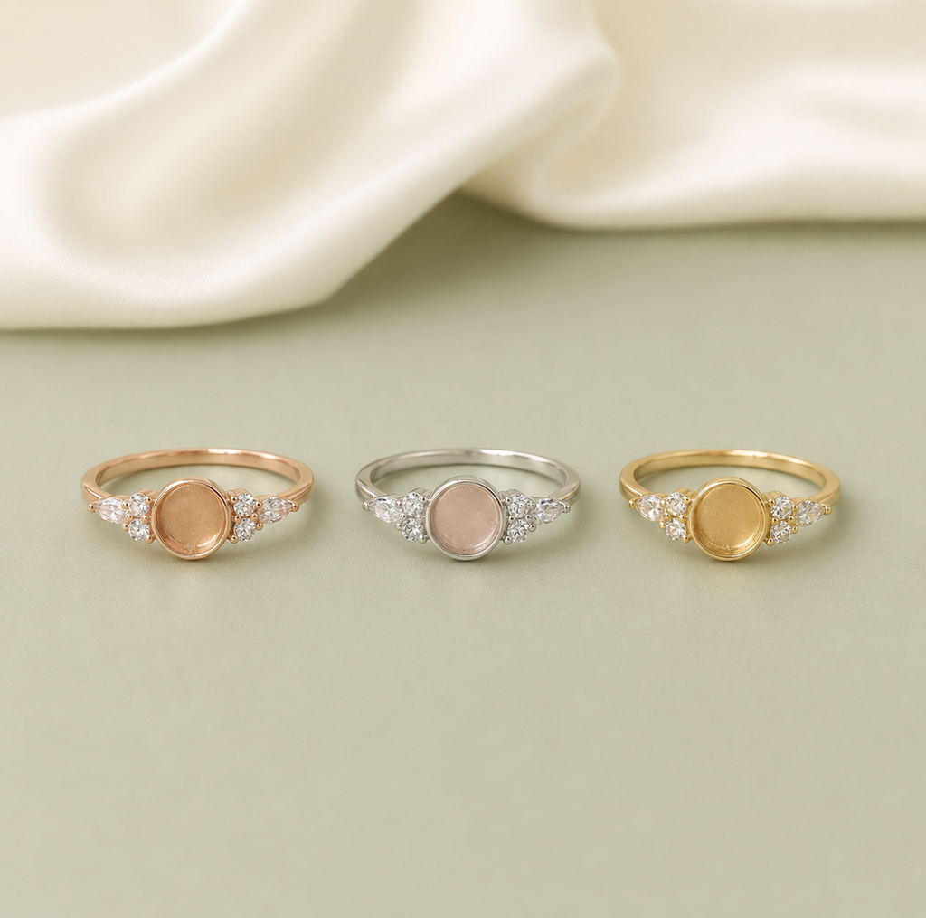 925 Sterling Silver Round Ring Setting – rose gold, silver, and gold all three colors