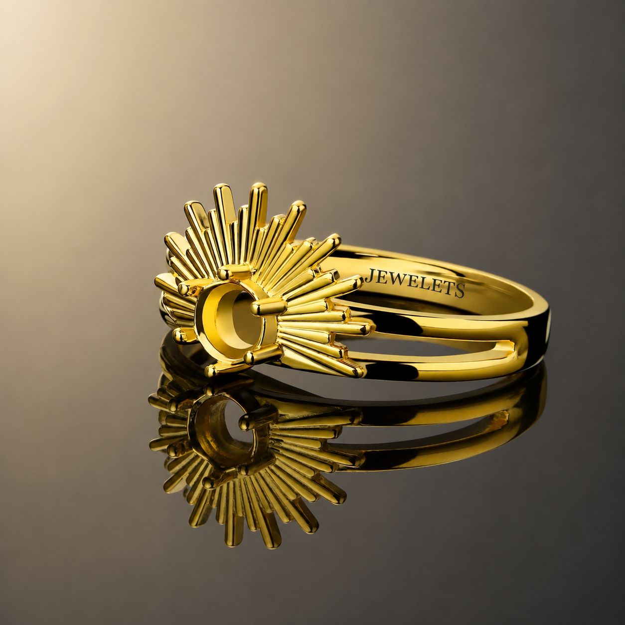 Sterling Silver Ring Setting Blank – 5mm Round, Antique Sun Ray Halo, Rhodium & Gold Plated