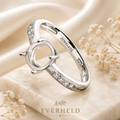 925 Silver Ring Setting Blank – 6x8mm Oval Prong, Rhodium Plated Semi-Mount, CZ Band