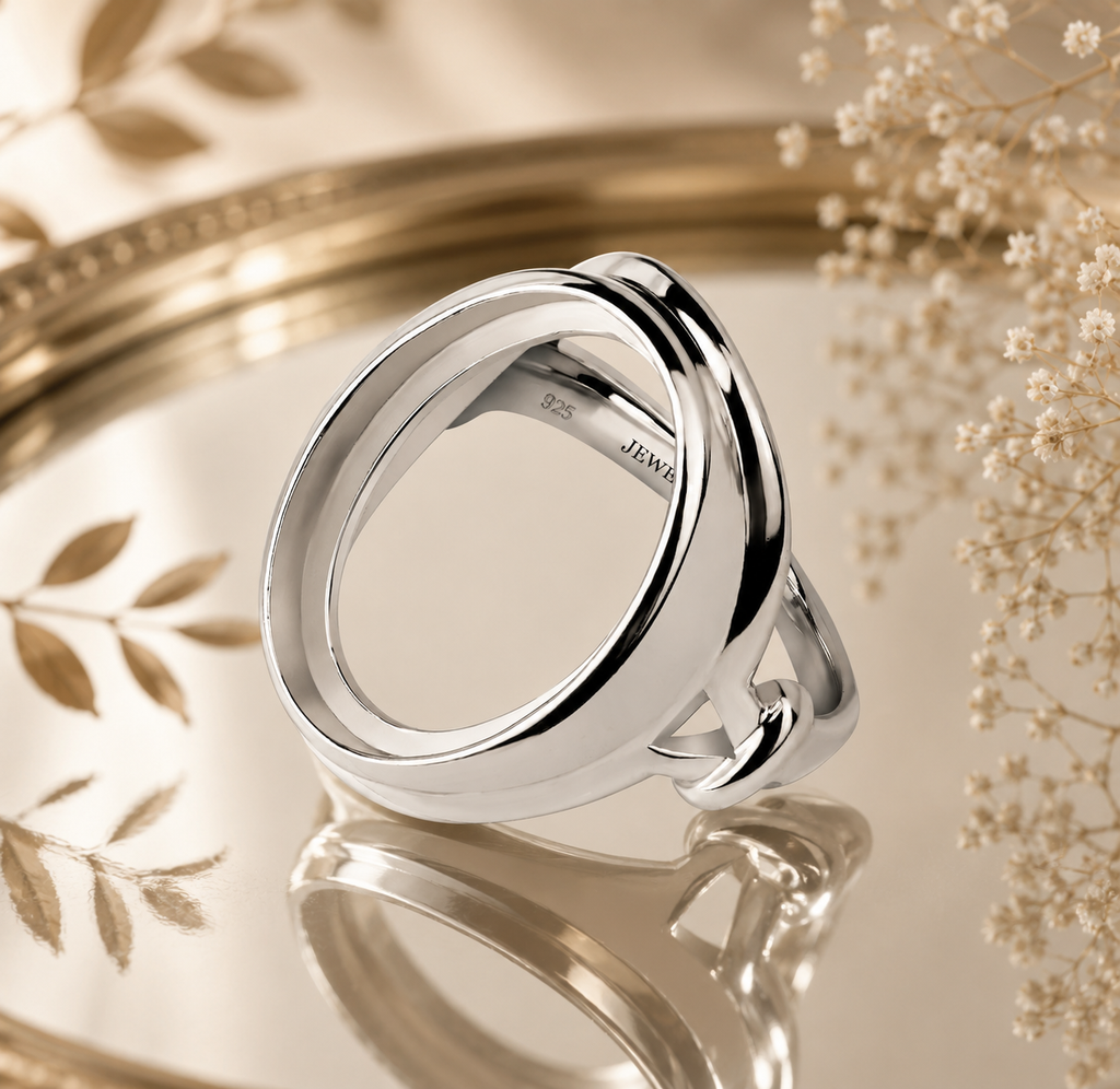 925 Sterling Silver Ring Setting Blank – 13x18mm Large Oval Bezel, Crossover Split Band
