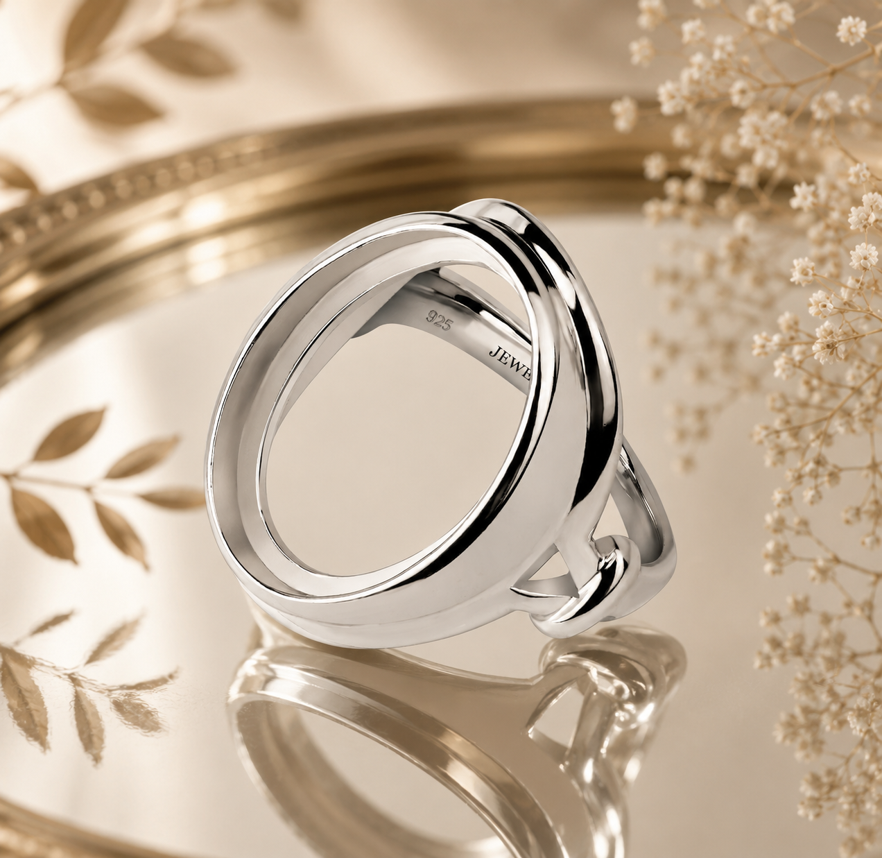 925 Sterling Silver Ring Setting Blank – 13x18mm Large Oval Bezel, Crossover Split Band