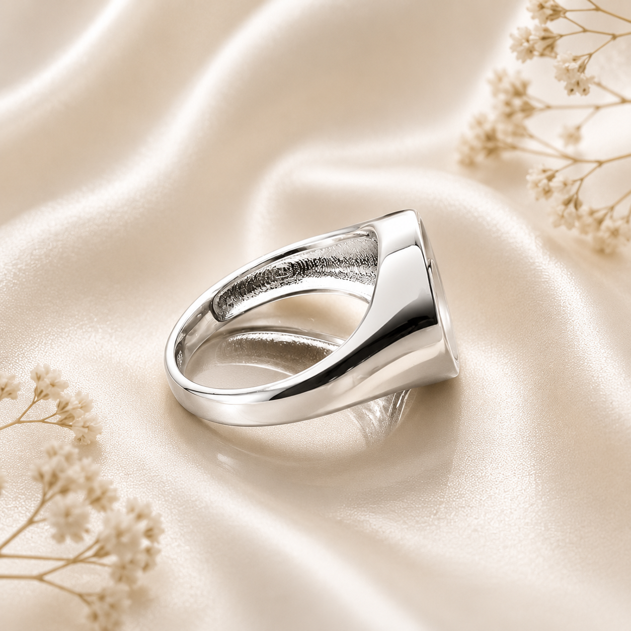 925 Sterling Silver Ring Blank – 12mm Round Signet Bezel, 3 Flush-Set CZ Accent Row, Chunky Tapered Band, Rhodium Plated Semi Mount