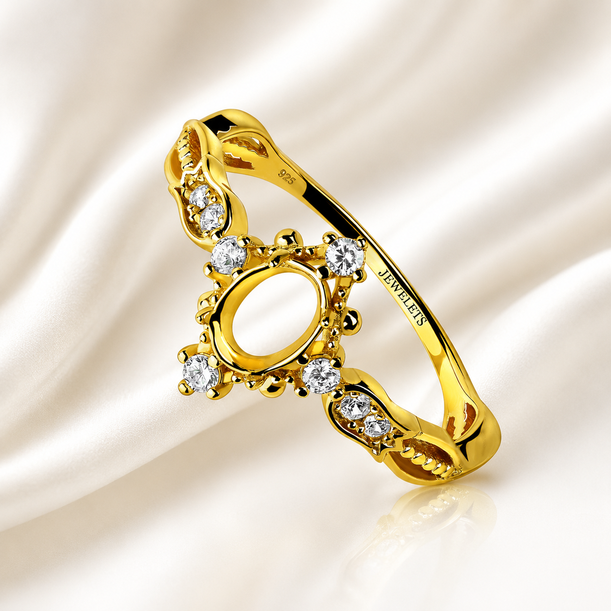 Sterling Silver 5x7mm Ring Setting – Vintage Halo, CZ Accents