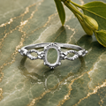 Sterling Silver Ring Blank – 5x7mm Oval Prong Setting, Vintage Milgrain Filigree Band, Rhodium Plated Semi Mount