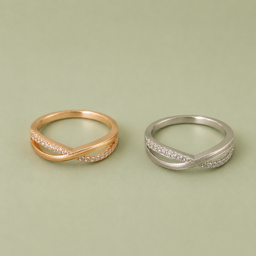 925 Sterling Silver Crossover Band Ring Setting in rose gold and silver side by side