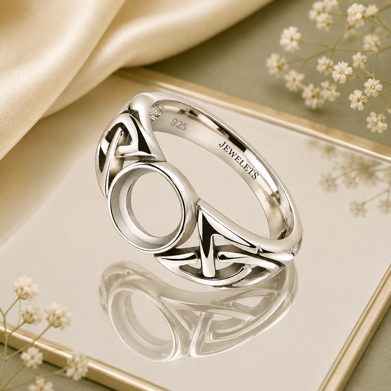 Sterling Silver Celtic Knot 8mm Ring Blank – Round Bezel Setting