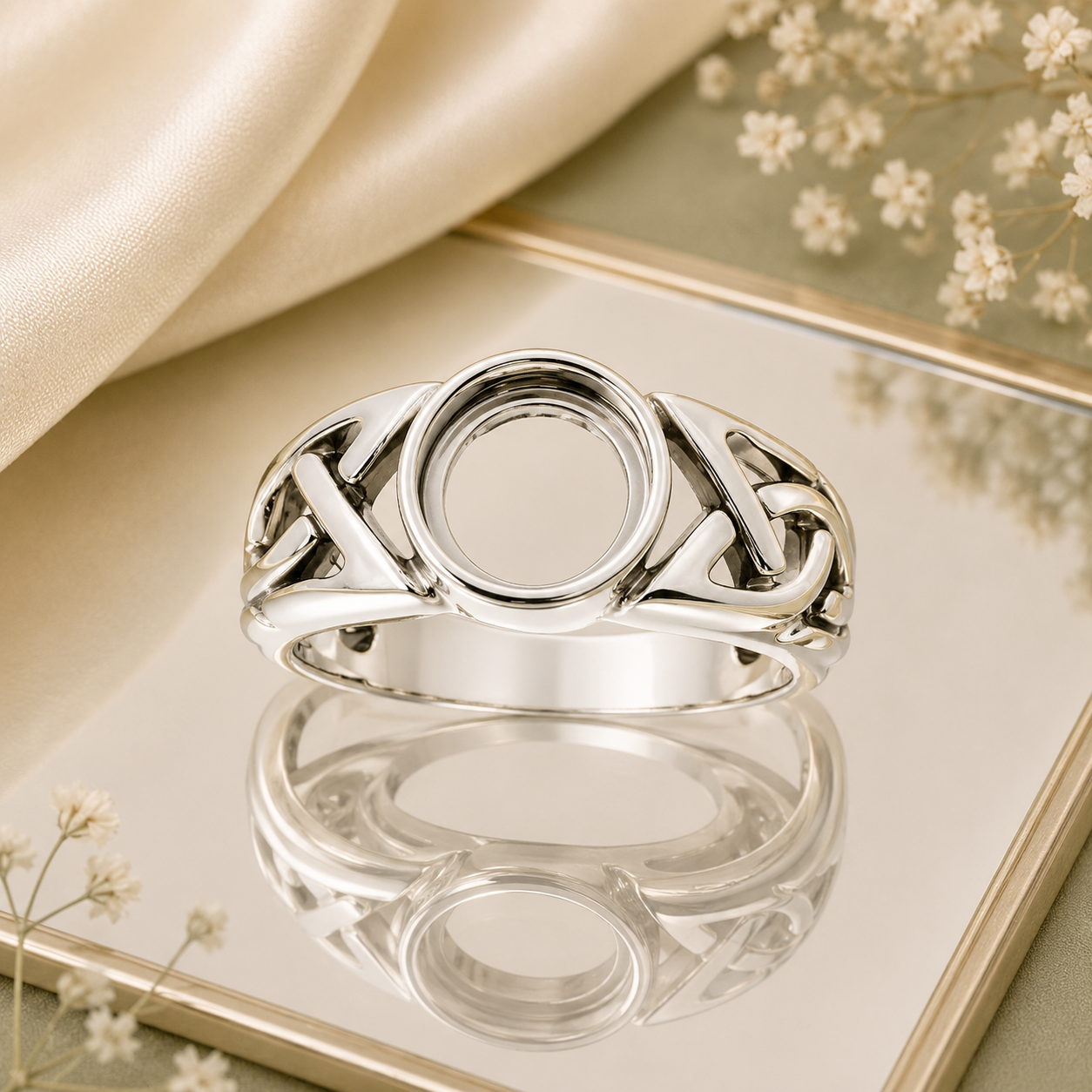Sterling Silver Celtic Knot 8mm Ring Blank – Round Bezel Setting