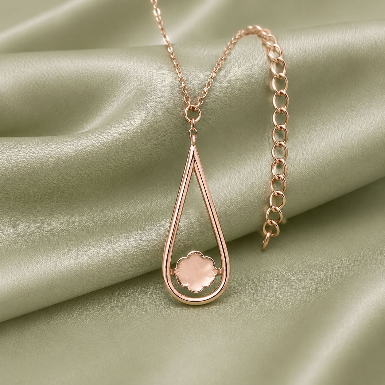 Teardrop pearl necklace setting in yellow gold, silver, and rose gold