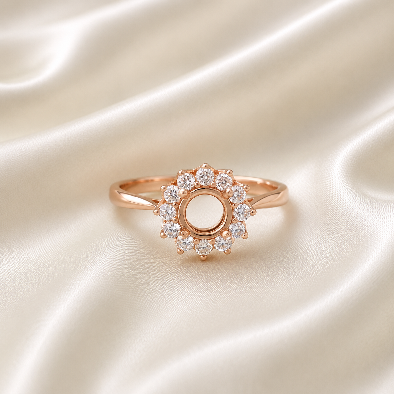 925 sterling silver halo round ring setting side view – rose gold plated keepsake blank