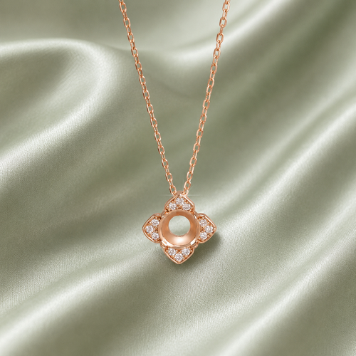 925 Sterling Silver Fountain Blank Necklace Setting – Rose Gold close-up on sage green background