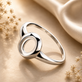 925 Sterling Silver Ring Blank – 6x8mm Oval Sculptural Dome Bezel, Open Split-Shank, Rhodium Plated Semi Mount