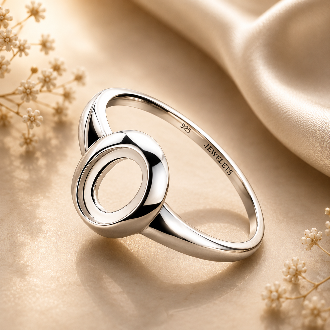 925 Sterling Silver Ring Blank – 6x8mm Oval Sculptural Dome Bezel, Open Split-Shank, Rhodium Plated Semi Mount