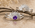 Sterling Silver Ring Setting Blank – 5mm Round, Antique Sun Ray Halo, Rhodium & Gold Plated