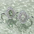 Rhodium Plated Silver Ring Blank: 6x8mm Halo Cubic Zirconia