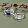 925 Sterling Silver Ring Blank – 5x7mm Rectangle Bezel, Open Floating Band, Rhodium Plated Modern Semi Mount