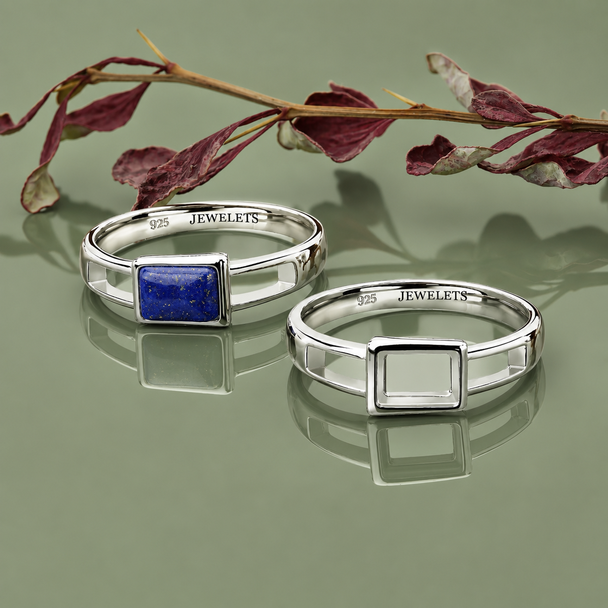 925 Sterling Silver Ring Blank – 5x7mm Rectangle Bezel, Open Floating Band, Rhodium Plated Modern Semi Mount