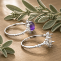 Sterling Silver 8mm Round Ring Setting Blank – Rhodium Plated Starburst CZ Halo, Beaded Band