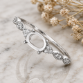 Sterling Silver Ring Blank – 5x7mm Oval Setting, 10 CZ Stones, Rhodium Plated Semi Mount