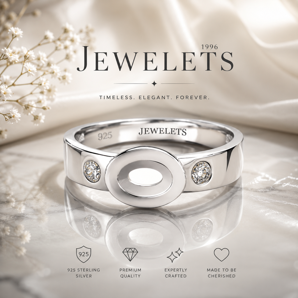 925 Sterling Silver Ring Blank – 5x7mm Oval Raised Bezel, Wide Signet-Style Band, Flush-Set CZ Side Accents, Semi Mount