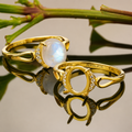 Gold Plated 925 Sterling Silver Ring Blank – 8x10mm Oval Cabochon, Crescent CZ Halo, Open Infinity Band Semi Mount