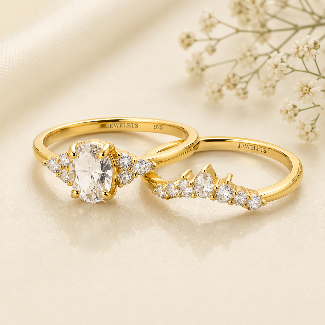 Gold Plated Silver 6x8mm Oval Engagement Ring Setting with CZ Band – Semi Mount