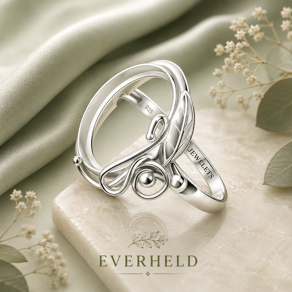 925 Sterling Silver Ring Setting Blank – Oval Bezel, Art Nouveau Leaf & Scroll Band