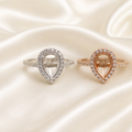 925 Sterling Silver Halo Teardrop Ring Setting in silver and rose gold