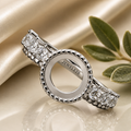 925 Sterling Silver Ring Blank – 8mm Round Full Milgrain Beaded Halo Bezel, Graduating CZ Band, Rhodium Plated Semi Mount