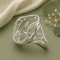 925 Sterling Silver Ring Blank – 15x20mm Large Oval Bezel, Milgrain Frame, Art Nouveau Scroll & Celtic Trinity Wide-Band, Semi Mount