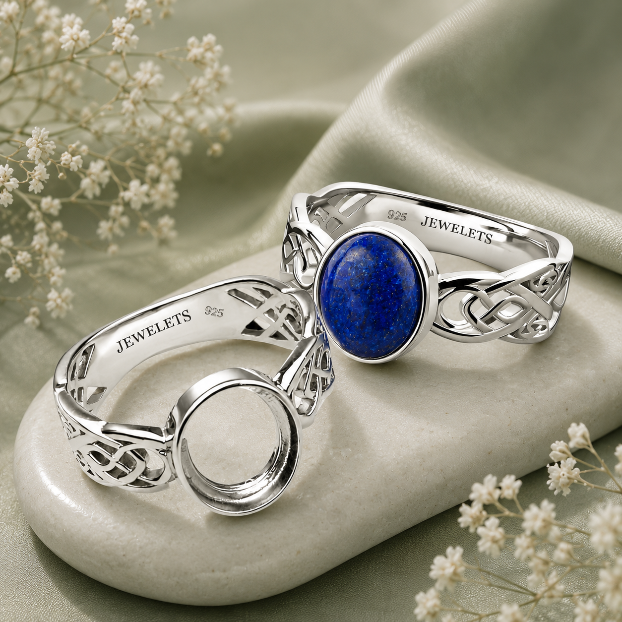 Sterling Silver Ring Setting Blank – 10x8mm Oval Bezel, Bold Celtic Knotwork Band