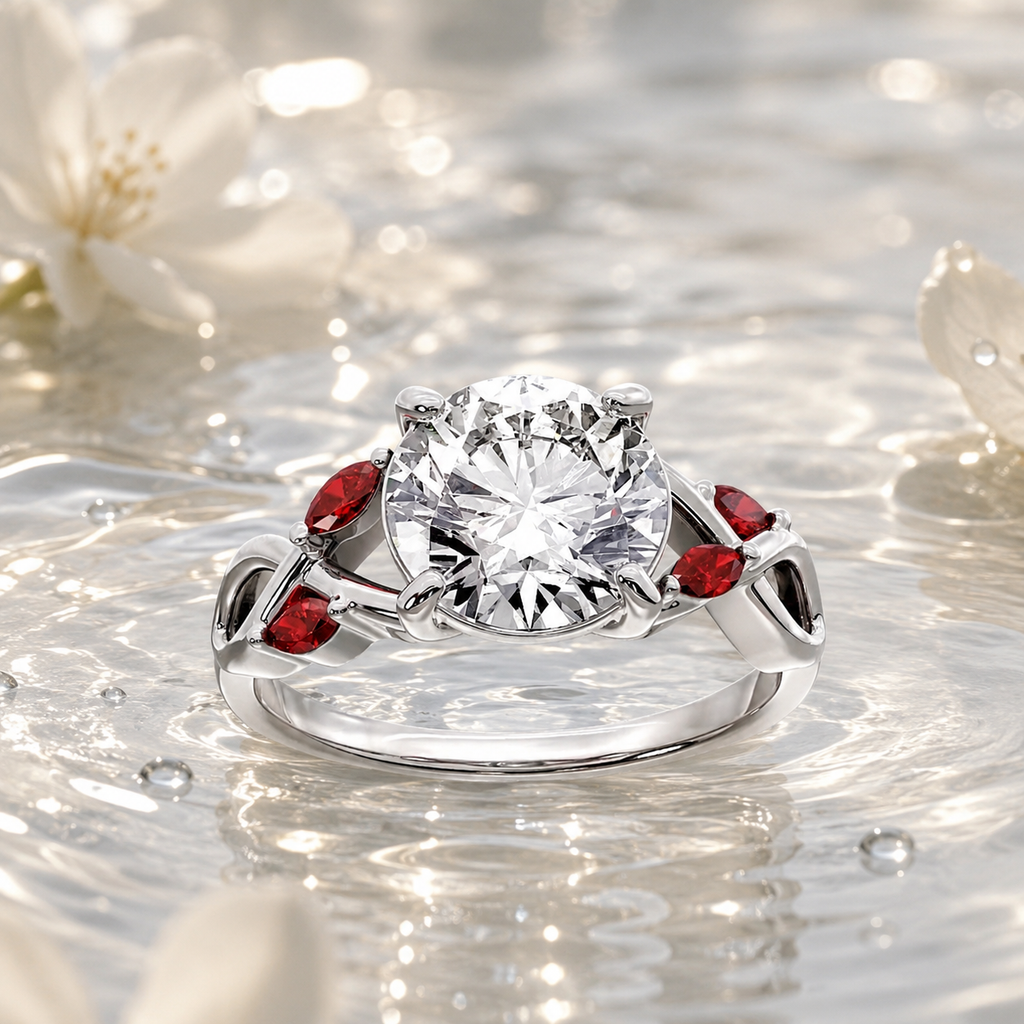 Sterling Silver 8mm Round Ring Setting Blank – Rhodium Plated, Infinity Band with Marquise CZ Accents