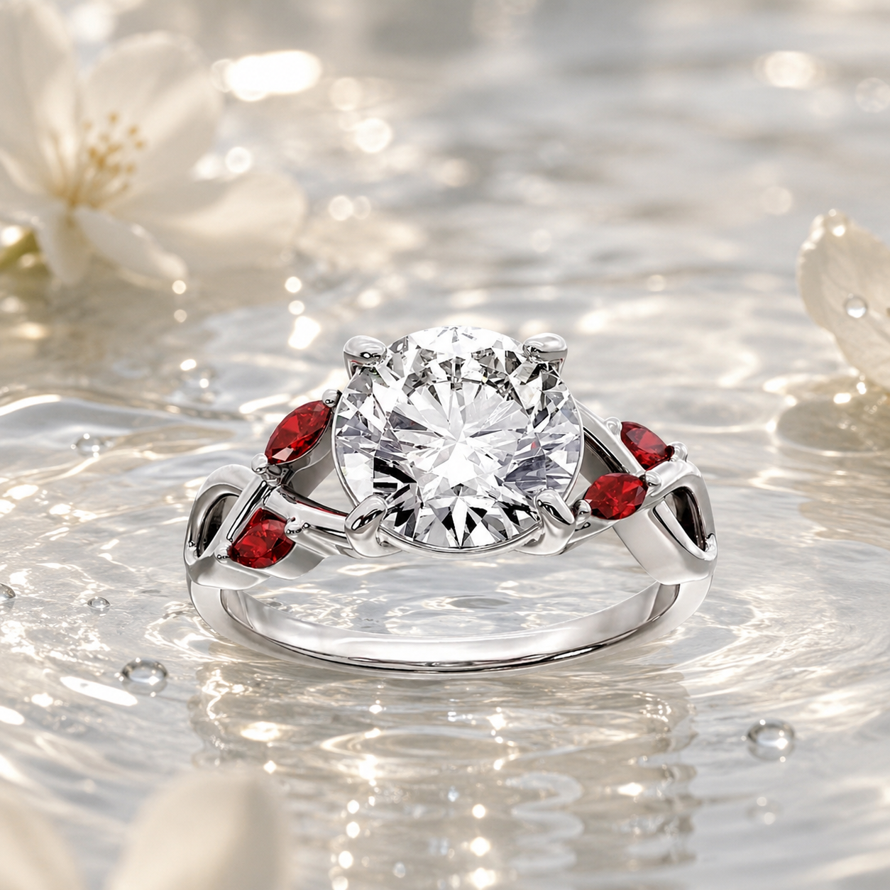 Sterling Silver 8mm Round Ring Setting Blank – Rhodium Plated, Infinity Band with Marquise CZ Accents