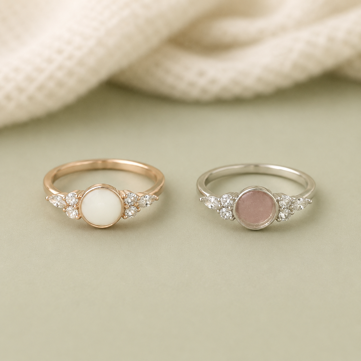 925 Sterling Silver Round Ring Setting – rose gold and silver side by side with resin inclusions