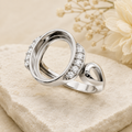 925 Sterling Silver Ring Blank – 8x10mm Oval Cabochon, Full Pavé CZ Half-Halo, Open Teardrop Tail, Semi Mount