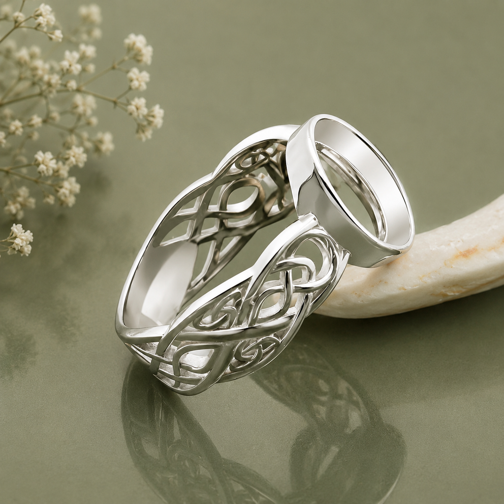 Sterling Silver Ring Setting Blank – 10x8mm Oval Bezel, Bold Celtic Knotwork Band