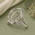 925 Sterling Silver Ring Blank – 10x14mm Oval Bezel Setting, 4-Prong Ball Tips, Infinity Twist Open-Band, Semi Mount