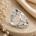 Sterling Silver Celtic Ring Setting Blank – 10x8mm Oval Bezel, Rhodium Plated