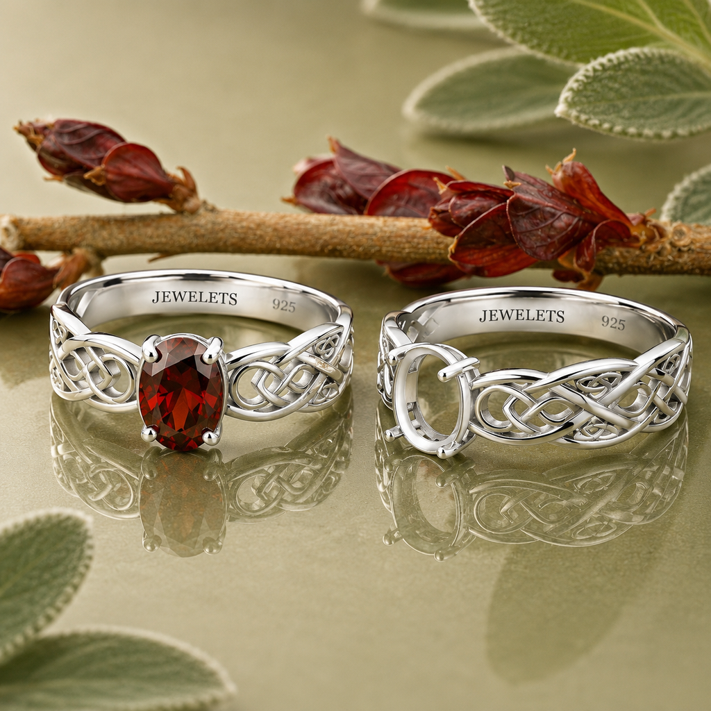 Sterling Silver 6x8mm Celtic Ring Setting Blank – Oval Prong, Interlace Knotwork Band