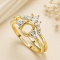 Gold Plated Silver 6x8mm Oval Engagement Ring Setting with CZ Band – Semi Mount