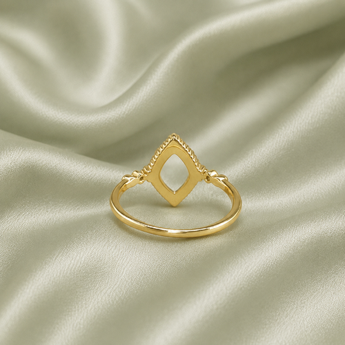 925 sterling silver gold diamond shape vintage ring setting showing open back bezel on sage satin
