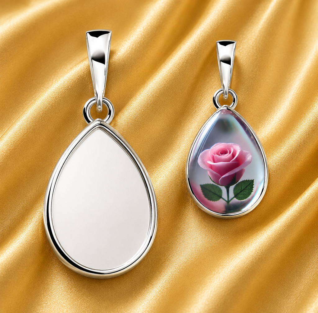 Sterling Silver 10x14mm Pear Pendant Blank – Bezel Cup, DIY Keepsake Jewelry