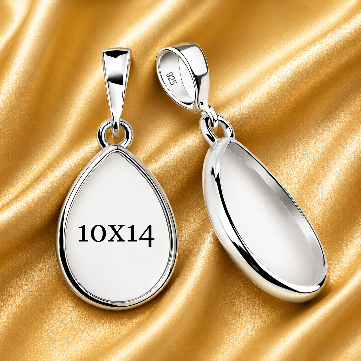 Sterling Silver 10x14mm Pear Pendant Blank – Bezel Cup, DIY Keepsake Jewelry