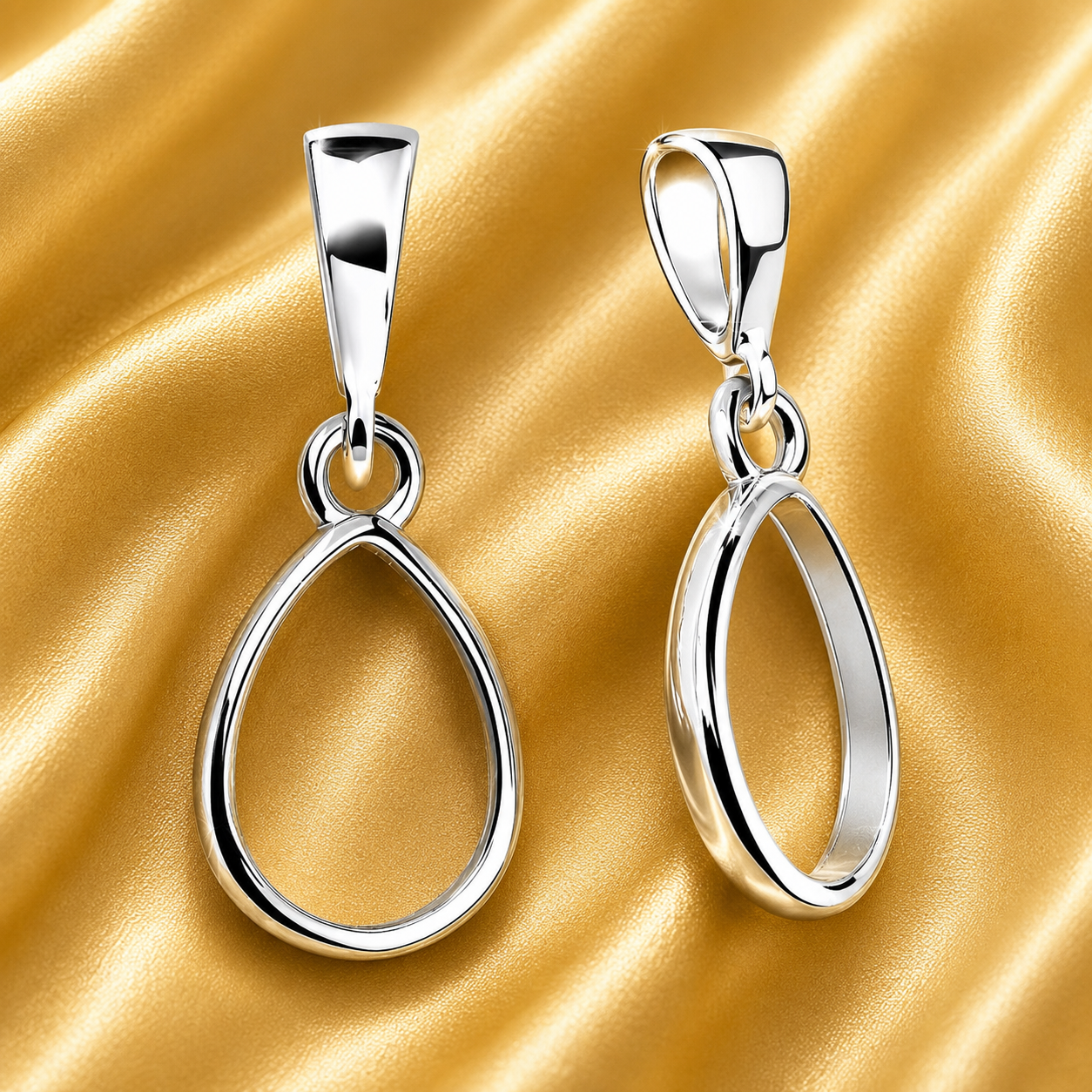 Sterling Silver 8x10mm Pear Pendant Blank – Rhodium Plated Open Frame Bezel Cup, DIY Keepsake